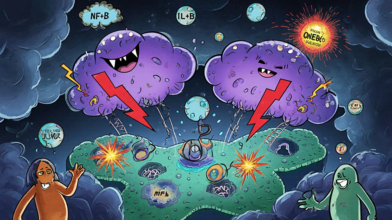 Cortisol and adrenaline attacking pancreatic cells, breaking DNA.