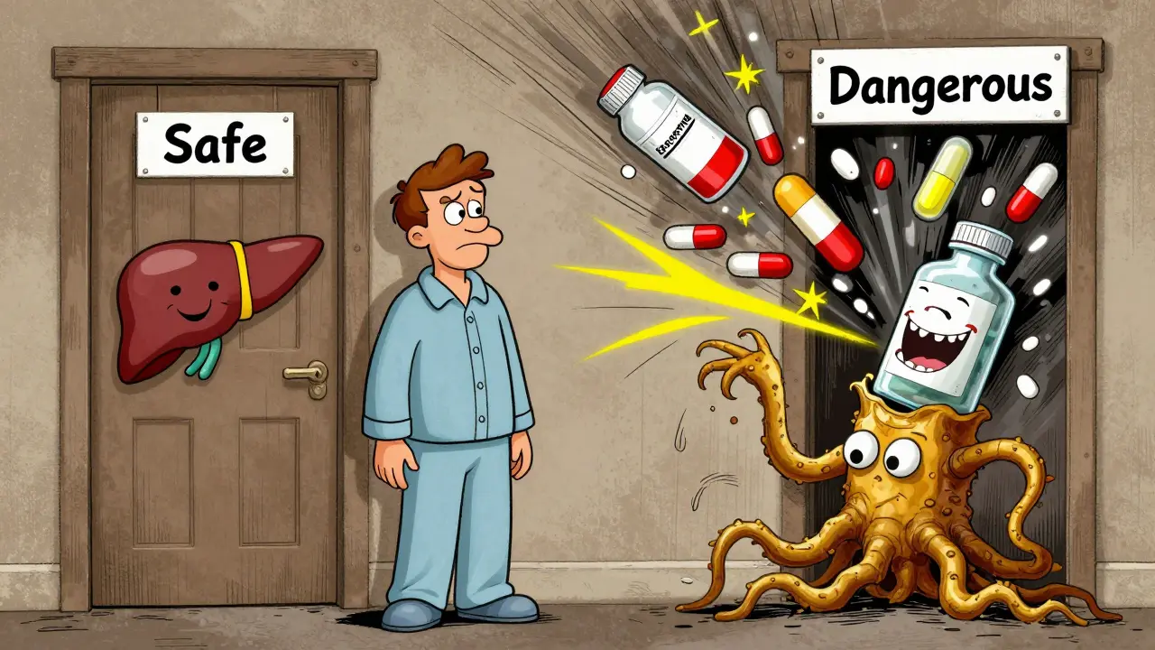 A man chooses between safe and dangerous paths as goldenseal threatens his body in classic 1930s cartoon style.