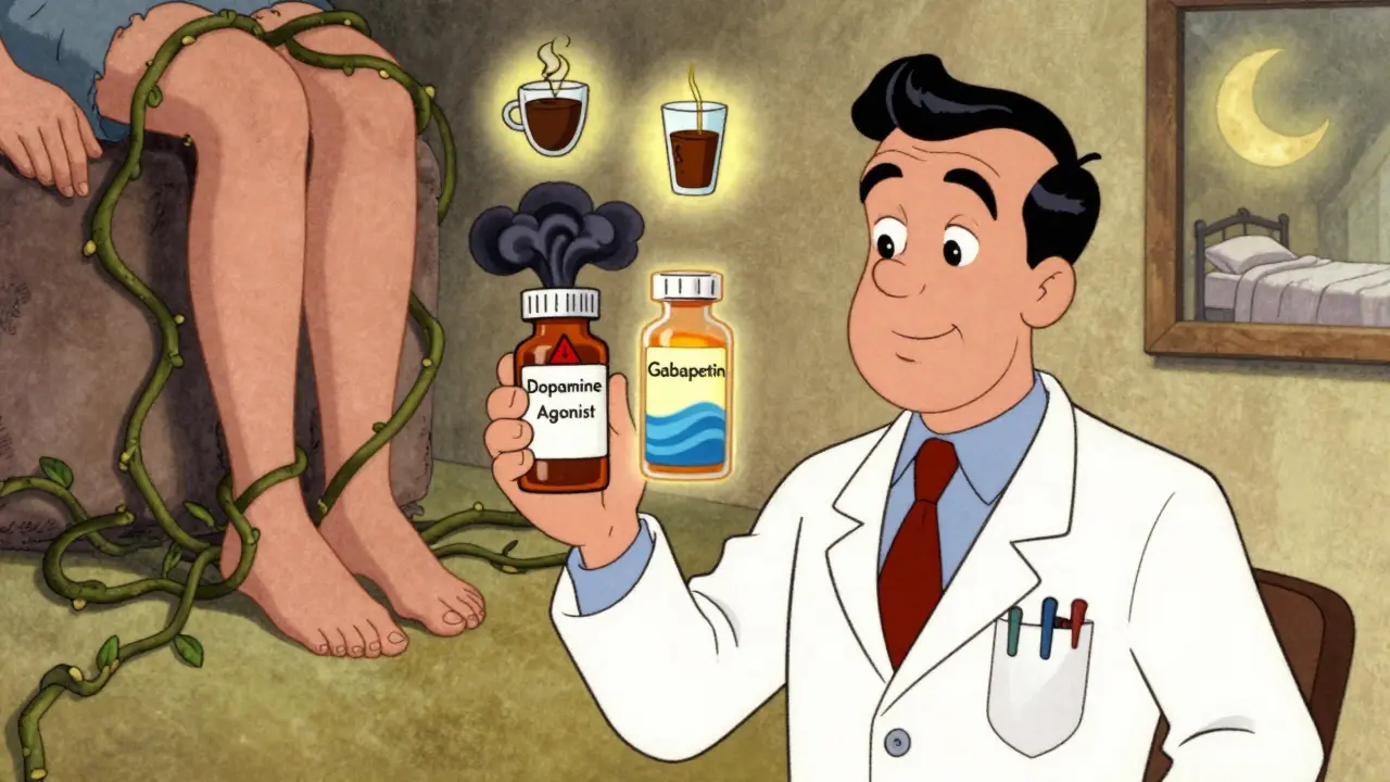 A doctor comparing two prescriptions: one with warning signs, the other with calming waves.