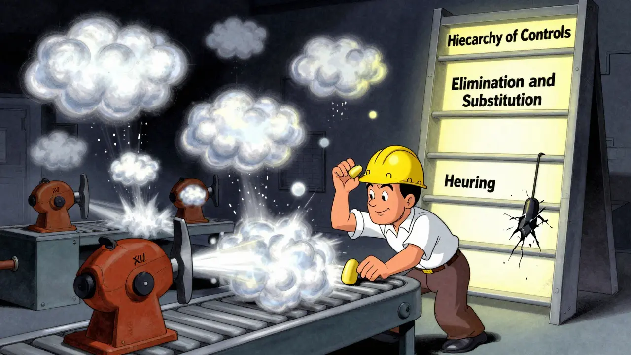 Noisy machines on a conveyor belt with a fading hierarchy of controls in Fleischer Studios style.