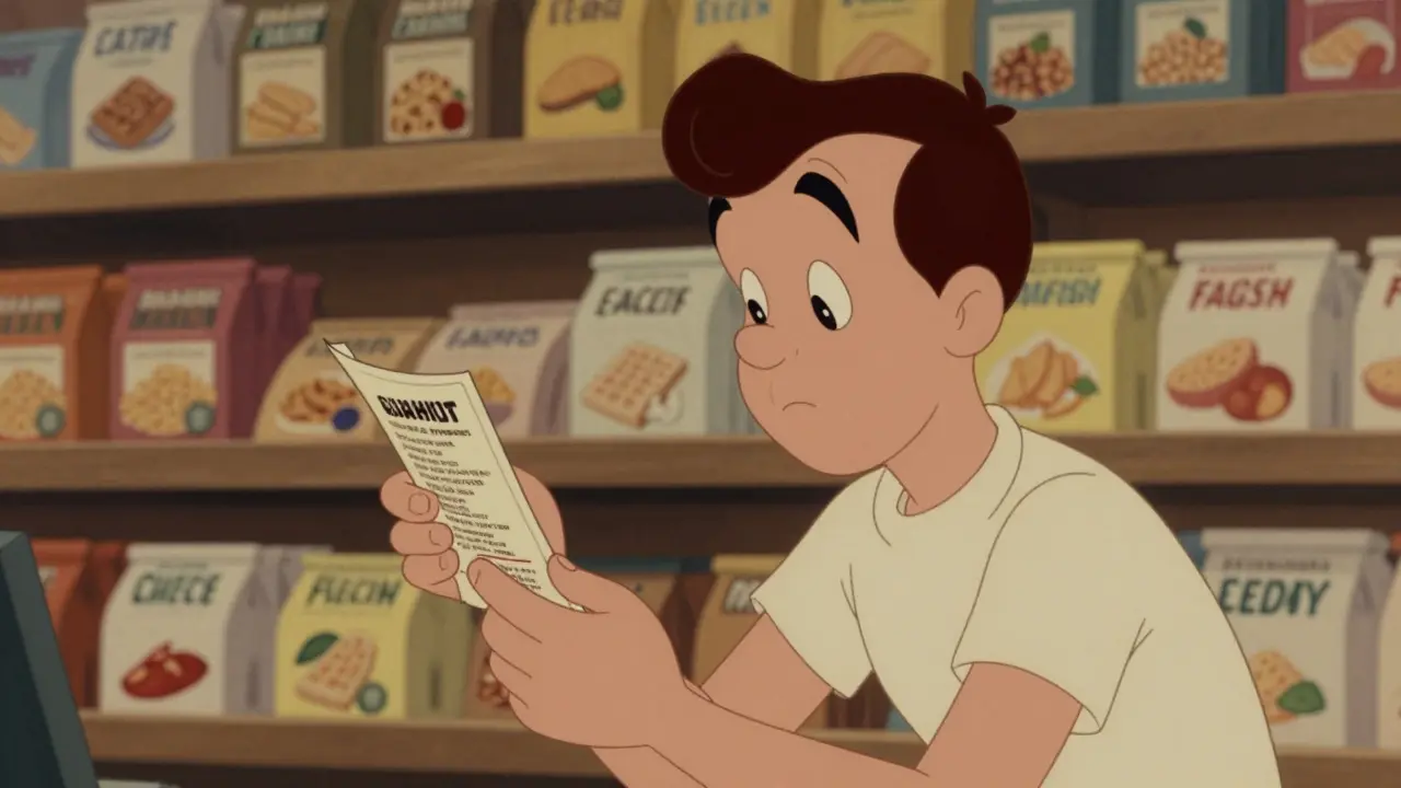 Retro illustration of person reading food labels carefully