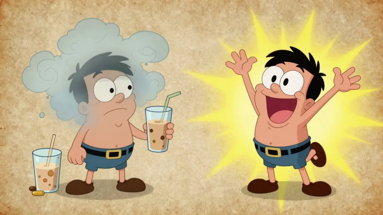 Comparison of a tired person with soy-medication interference versus an energetic person