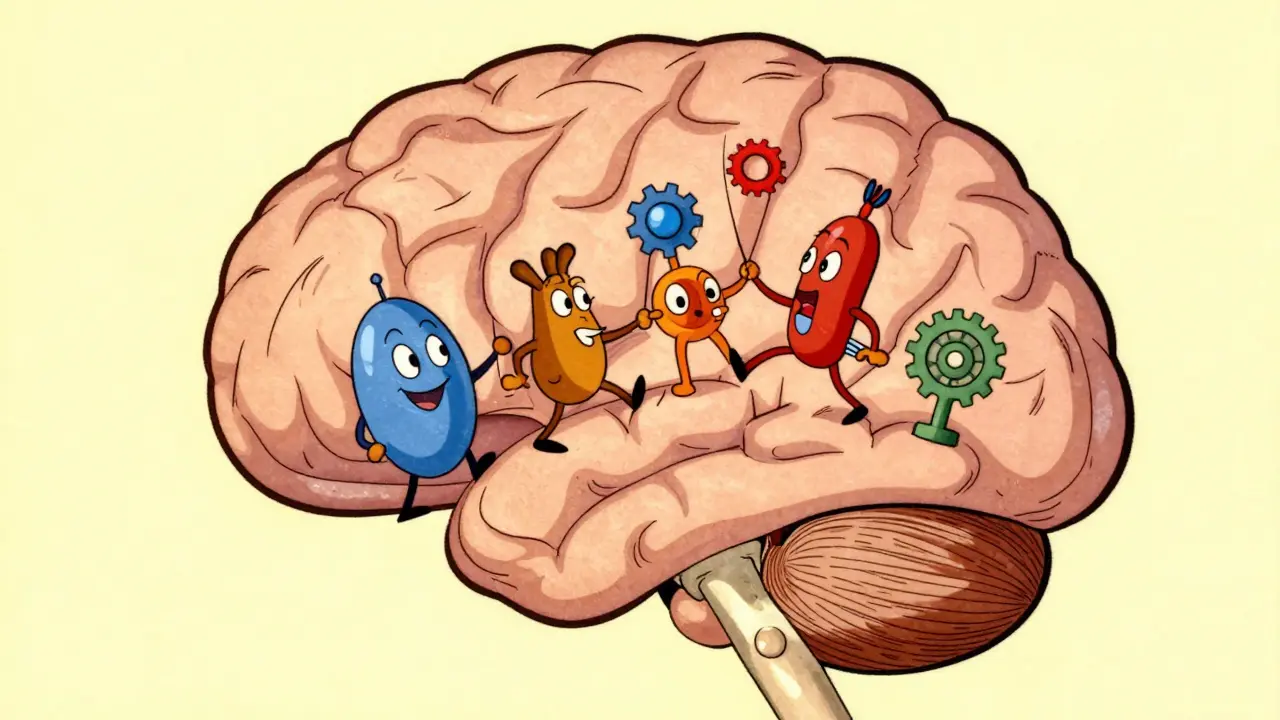 Animated brain showing chemical battle between neurotransmitters