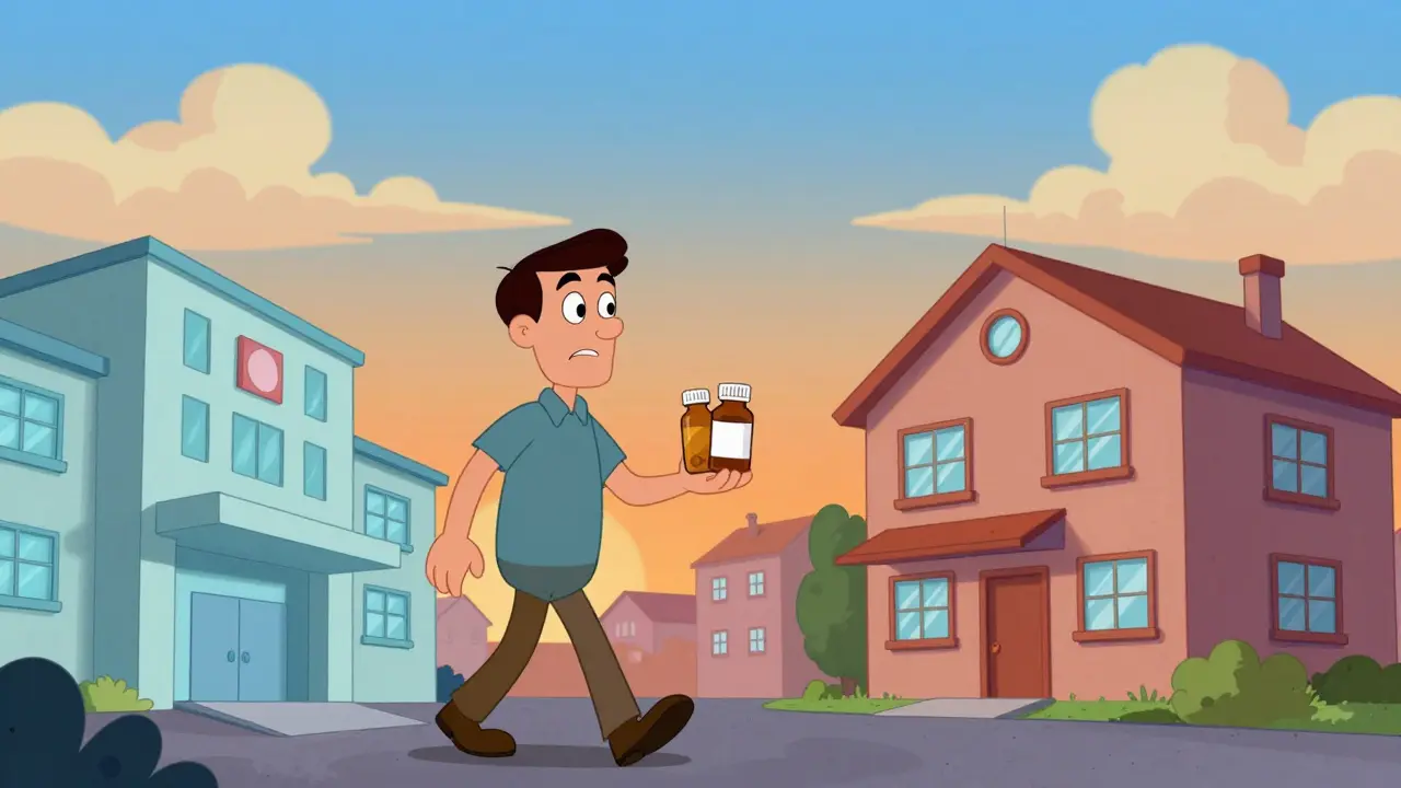 Patient walking from hospital to home with mismatched meds