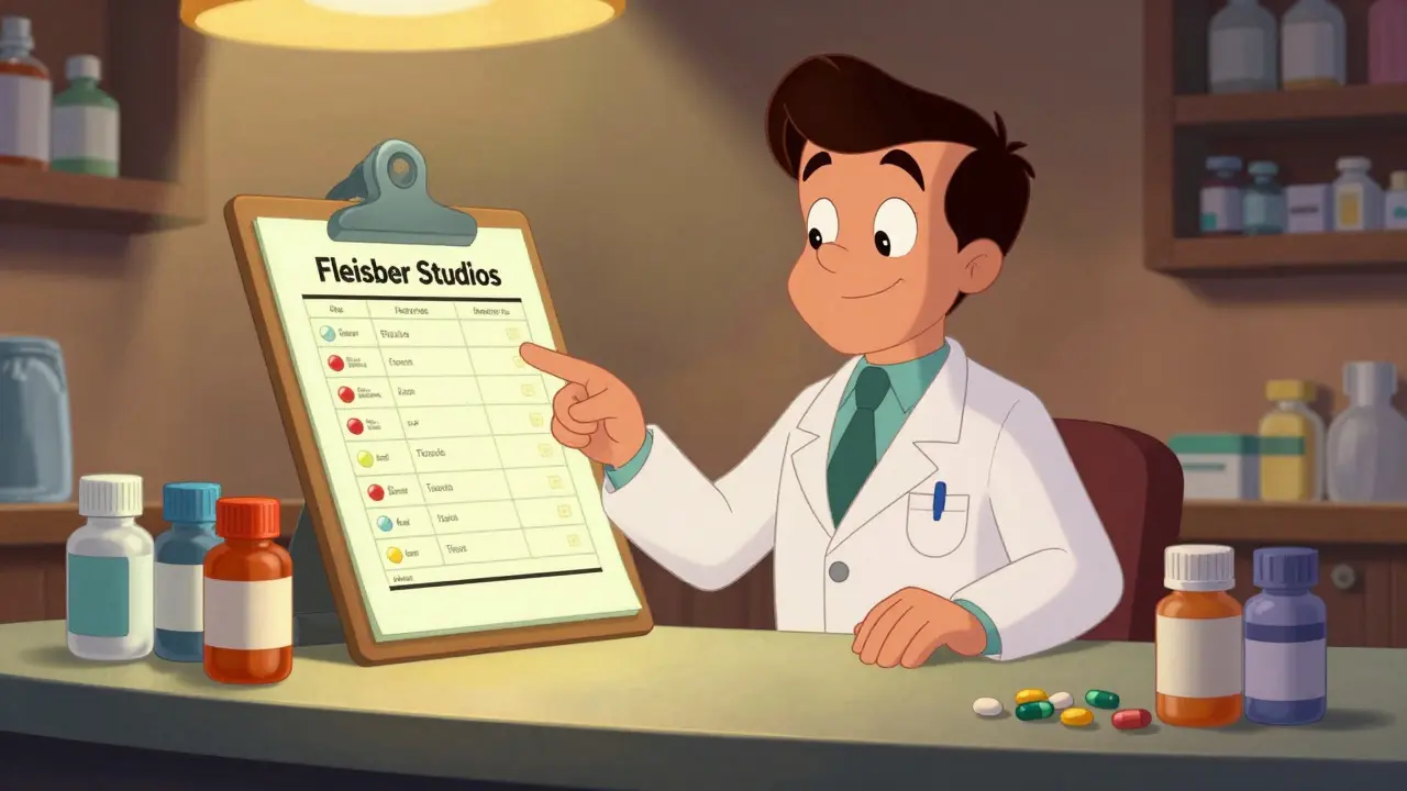 Pharmacist reviewing consolidated medication profile for safety