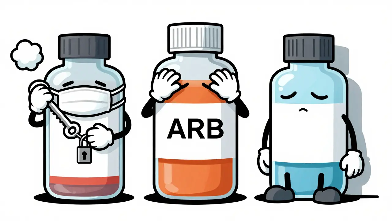 Three cartoon medicine bottles representing different drug classes