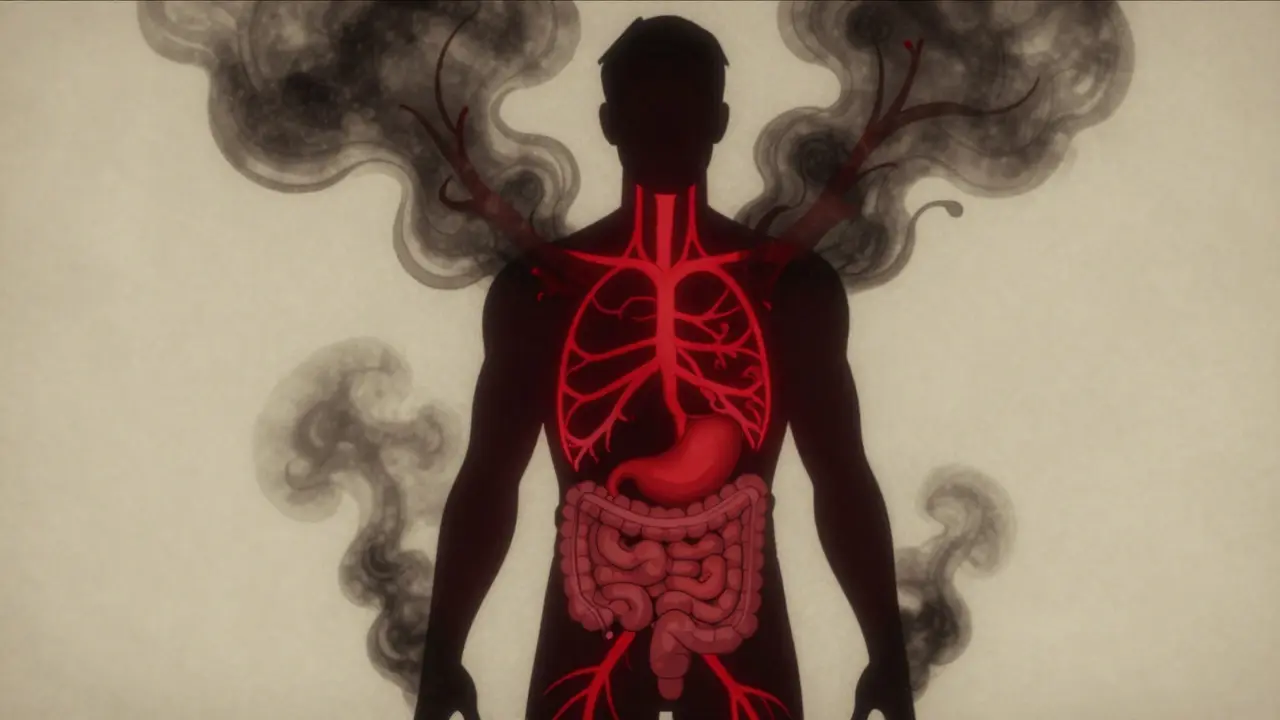 Stylized silhouette showing internal bleeding risks in body