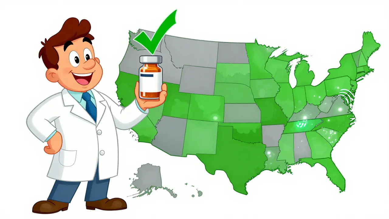 Illustration showing reduced pharmacy deserts through telehealth